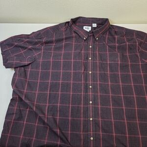 HB by DXL Short Sleeve Button Down Windowpane Plaid Shirt Dark Burgundy Red 5XL